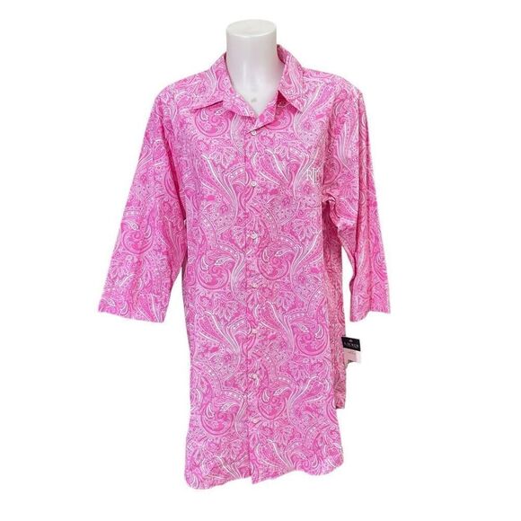 Lauren Ralph Lauren Pink Paisley Embroidered Logo Button Up tunic Dress sz L NEW - Picture 1 of 9